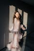 Ruffled tulle fringe hem sequin mesh long robe with sequin nightgown pink ivory