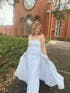 A-line Strapless Blue Long Prom Dresses Unique Evening Dress SED514