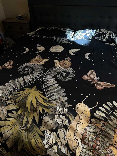 Dark Cottagecore Bedding Set – Fern, Snail & Moon Phases (3pcs)