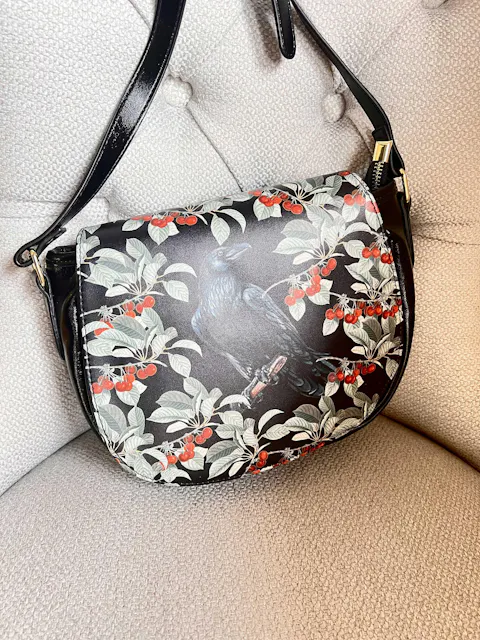 Crow in the berry bush Vegan Leather crossbody saddle bag | Sense Forest