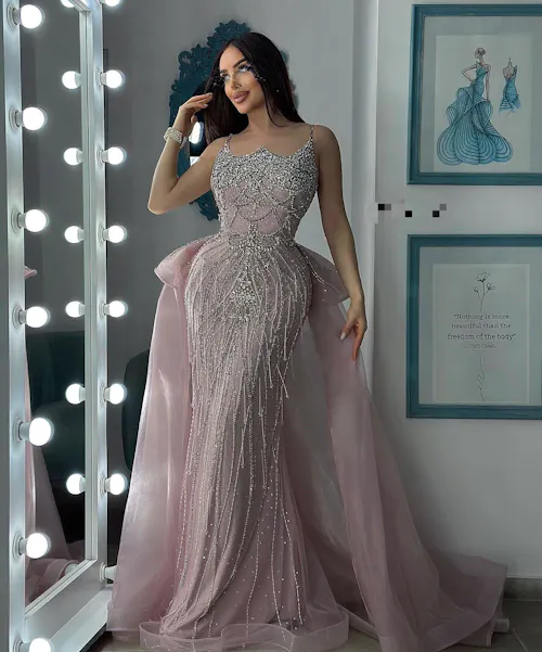 2025 Nude Saudi Beaded Spaghetti Strap Evening Dresses Gowns with Overskirt for Formal Occasion LA72810