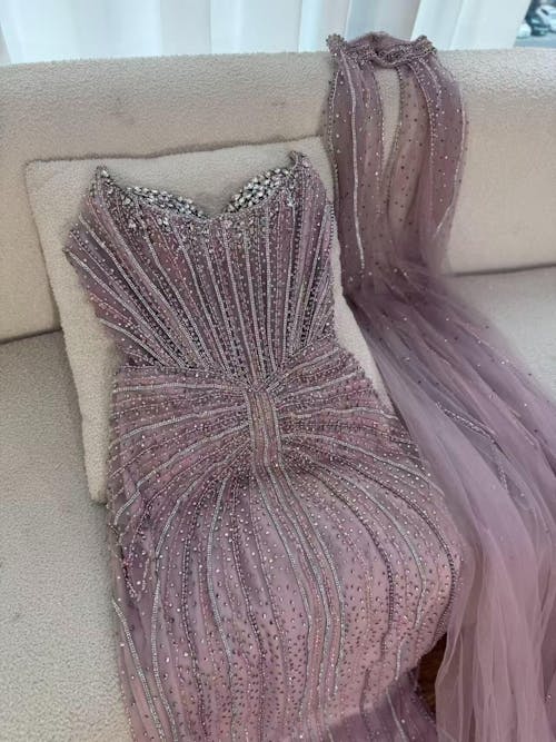 Luxury Dubai Caramel Beaded Evening Dress With Cape LA72811C