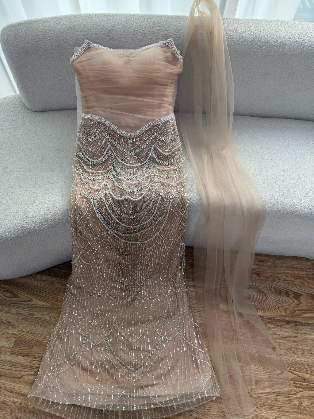 Luxury Nude Mermaid Crystal Evening Dress for Wedding Guest LA73320