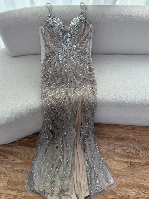 Luxury Nude Beaded High Slit Mermaid Evening Dress LA73340