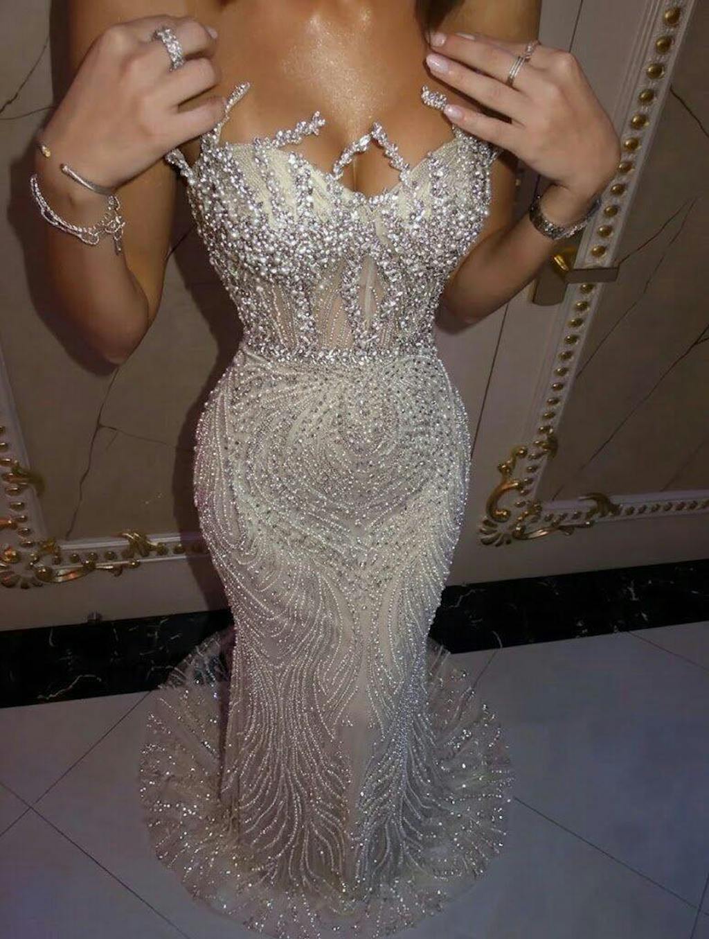 Luxury Nude Crystal Beaded Mermaid Evening Dress LA73661