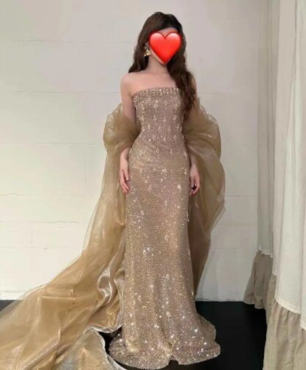 Luxury Gold Crystal Mermaid Evening Dress With Cape LA73387