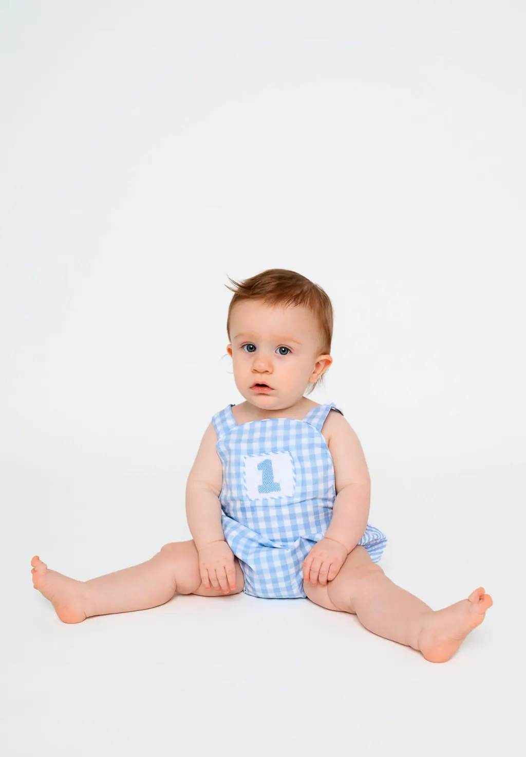 Petit Bebe Baby Boys Blue Gingham Smocked Birthday Cupcakes Bubble