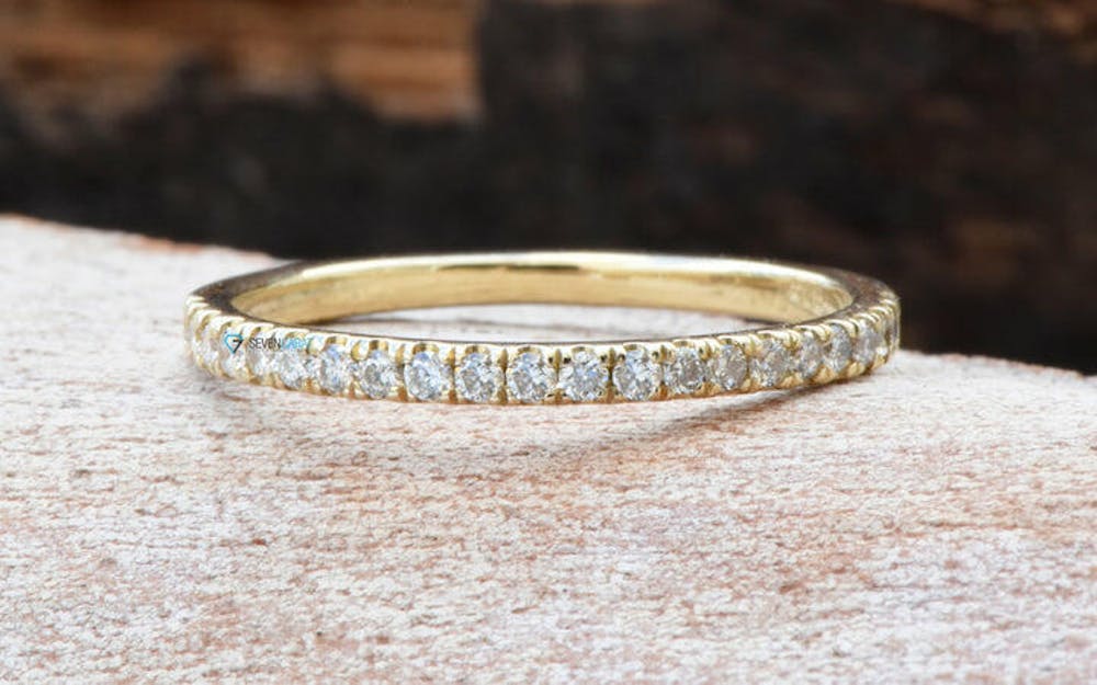 Art deco wedding band-Diamond wedding band-Eternity wedding band-Diamond Engagement Ring-14K Yellow Gold Ring-Classic band-For her