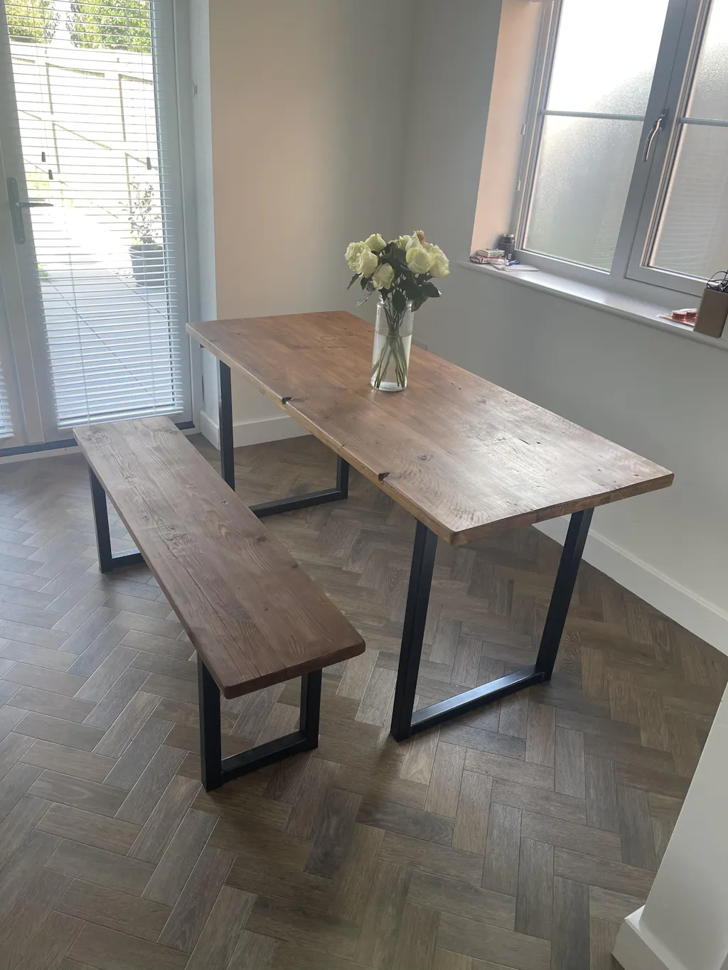 Industrial Dining Table Rustic solid Kitchen Reclaimed Chelsea - Handmade In Britain British Steel Farmhouse Wooden Metal Contemporary