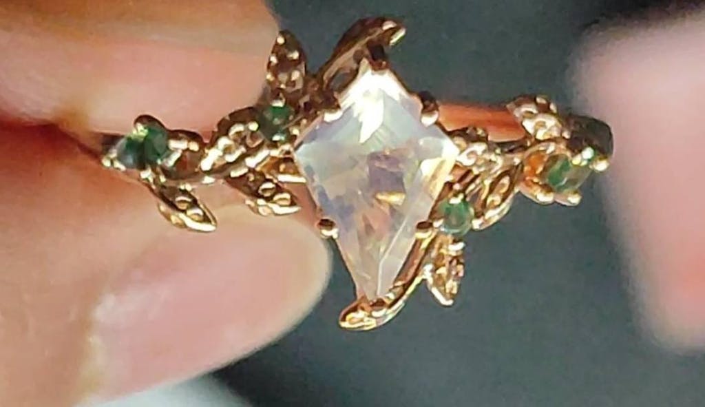 Vintage Kite Cut Moonstone Leaf Engagement Ring, Unique Rose Gold Twig Branch Vine Wedding Set Nature Inspired Promise Ring June Birthstone