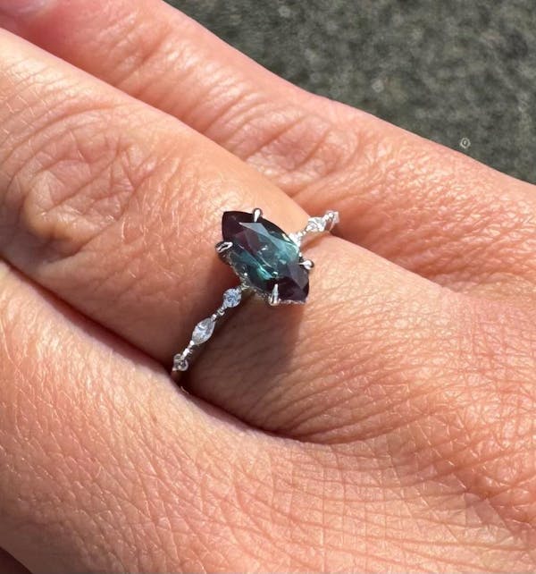 Vintage Marquise Cut Alexandrite Engagement Ring, Unique June Birthstone Wedding Promise Ring, 14K Rose Gold /Sterling Silver Ring for Women