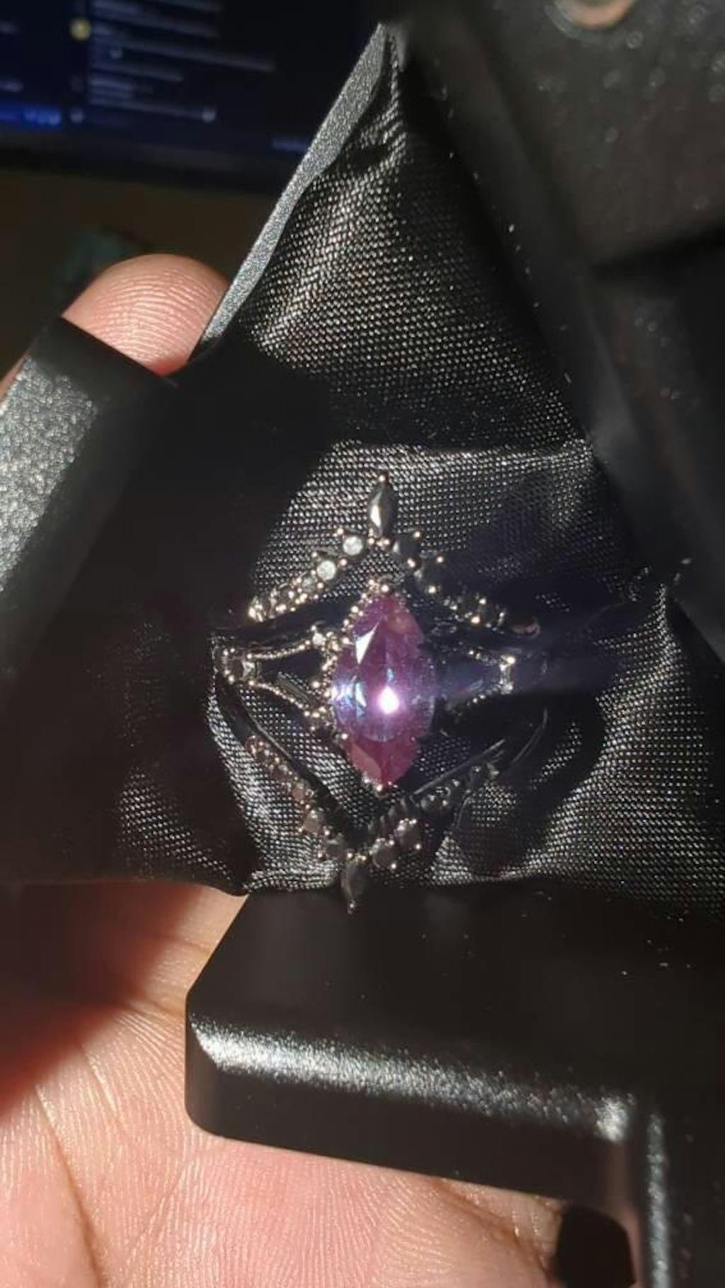 Black Gold 3PCS Marquise Cut Alexandrite Engagement Ring Set, Gothic Punk Bridal Set, Black Rhodium Wedding Set, Black Promise Ring Gift