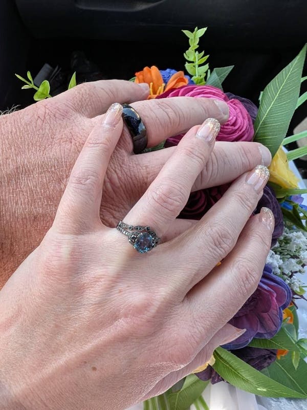 Vintage Oval Shape Alexandrite Black Engagement Ring Set, 18K Black Gold Promise Ring Set, Unique Rhodium Black Witchy Ring Bridal Set Gift