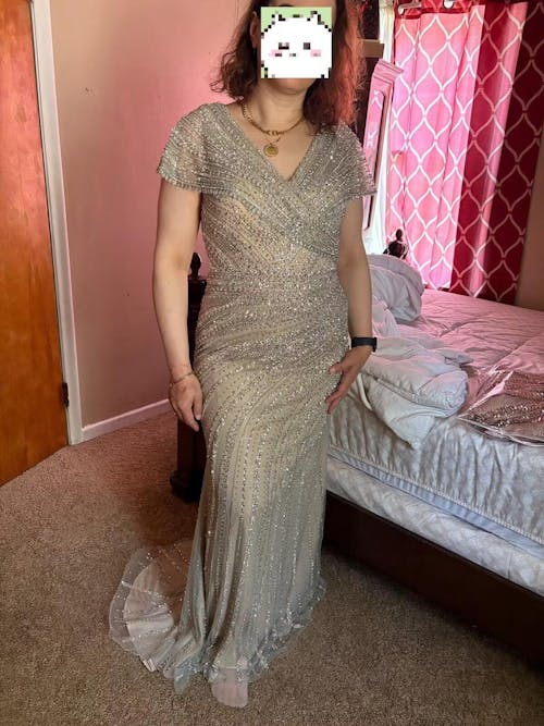 Luxury Silver Nude Mermaid Evening Dress SS045