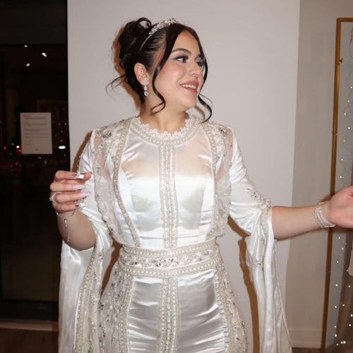 Luxury Moroccan Kaftan Ivory Long Sleeve Evening Dress SS439