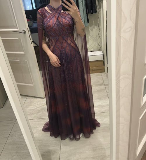 Luxury Beaded Crystal Mermaid Evening Dress with Cape SS297