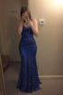 Elegant Royal Blue Strapless Sequin Evening Dress with Scarf SH566