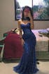 Elegant Royal Blue Strapless Sequin Evening Dress with Scarf SH566