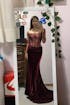 Wine Red Lace and Velvet Long Sleeves Mermaid Evening Dress SF056
