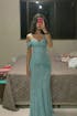 Light Blue Teal Sequin Mermaid Sleeveless Prom Dress SH553