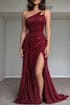Wine Red Shimmering One-Shoulder Sheath Prom Dress SH114