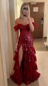 Off-Shoulder Ruffled Lace A-Line Prom Dress with High Slit and Sequins SH151