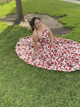 Red Floral Prom Dresses Satin Strapless Plus Size Long Prom Dresses Ch –  SheerGirl