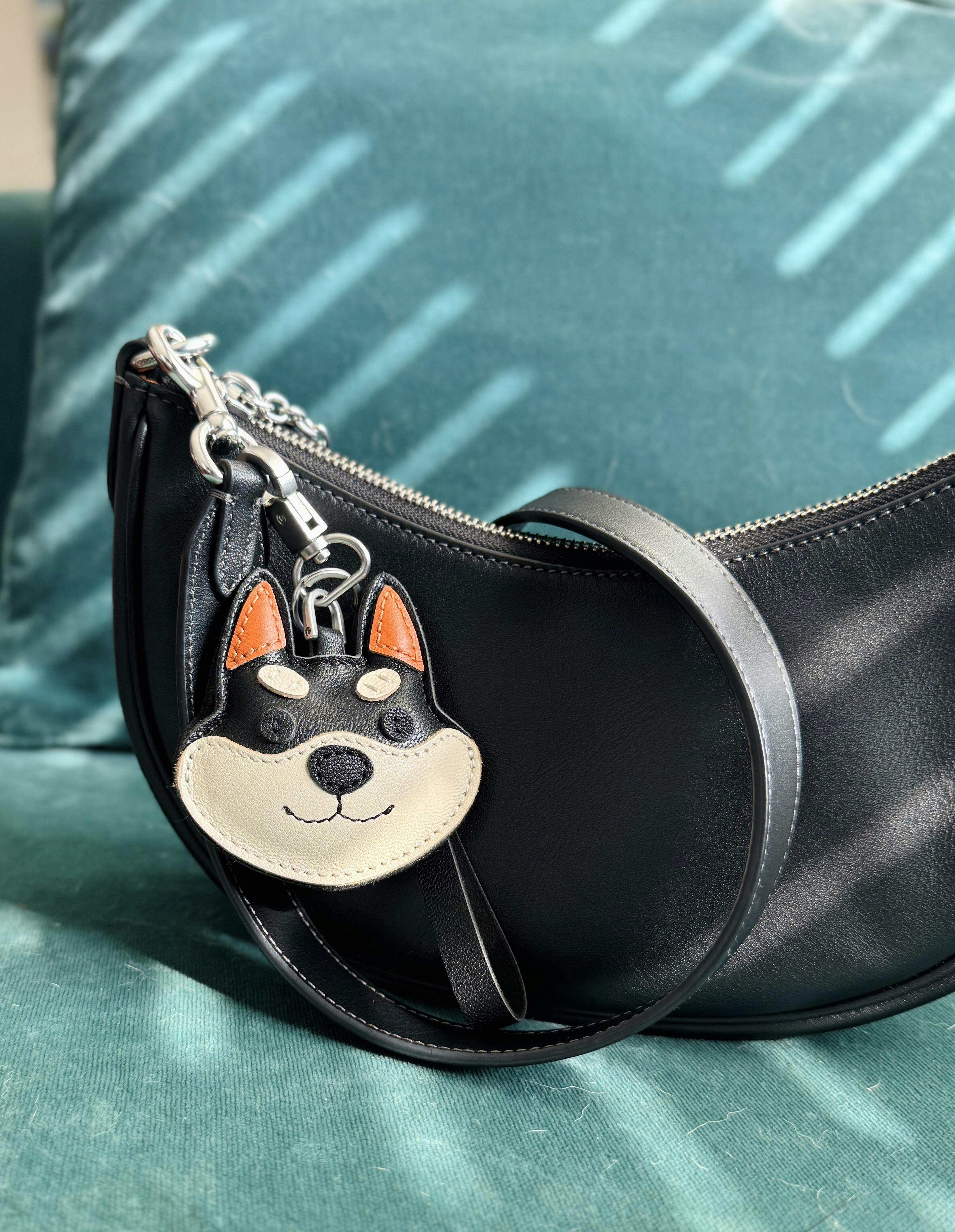 Fluffy Dog Paw Bag Charm - Italian Leather with Faux Fur - Cream