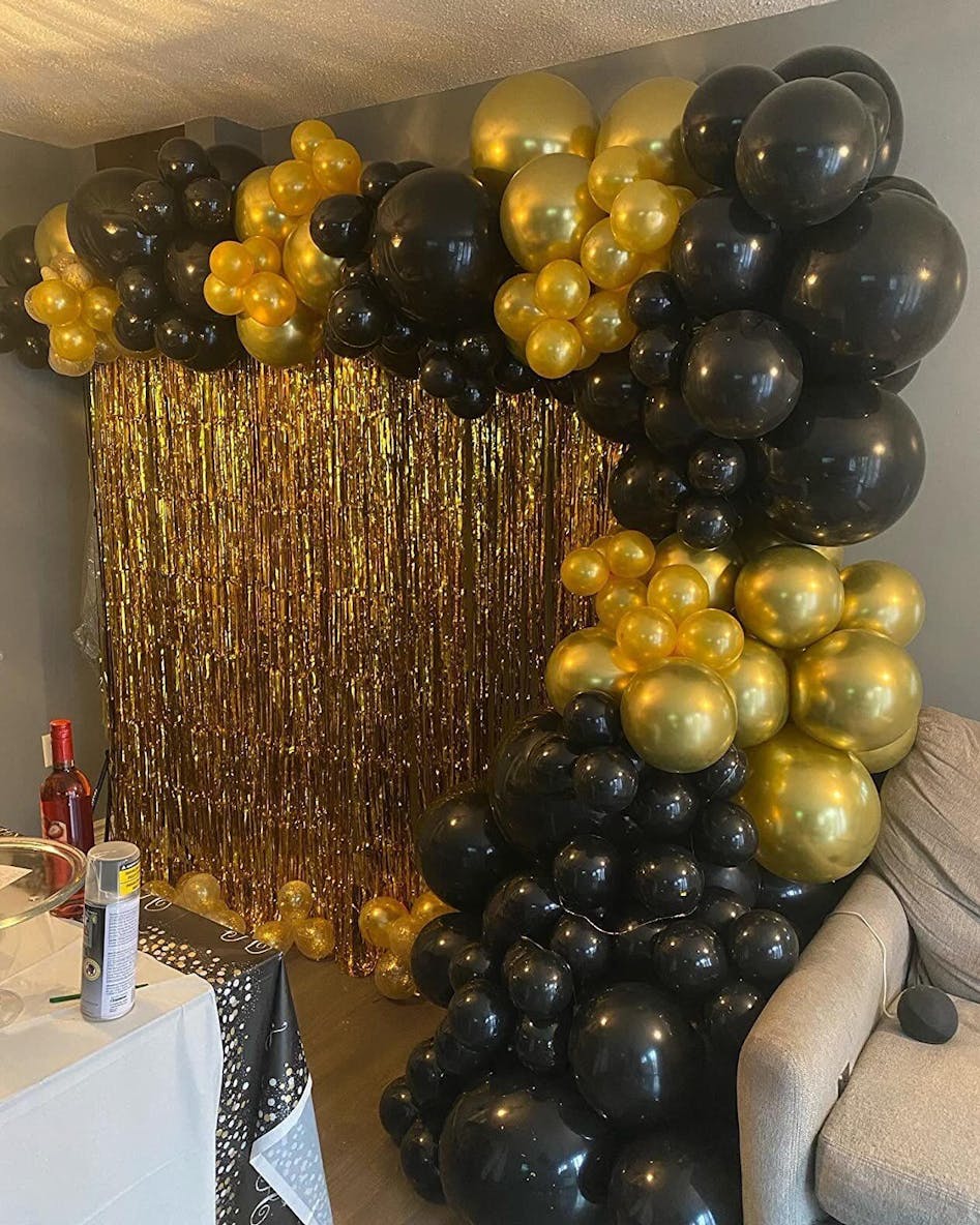 16-Foot DIY Black and Gold Balloon Garland and Arch Kit with Gold Frin —  Shimmer & Confetti