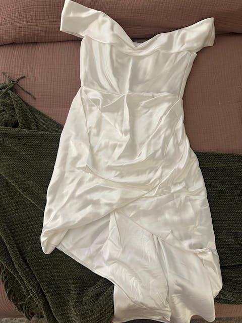 Minimalist short wedding dress, White satin dress, Rehearsal dinner dress, Elopement Dress, Bridal shower dress, Engagement dress