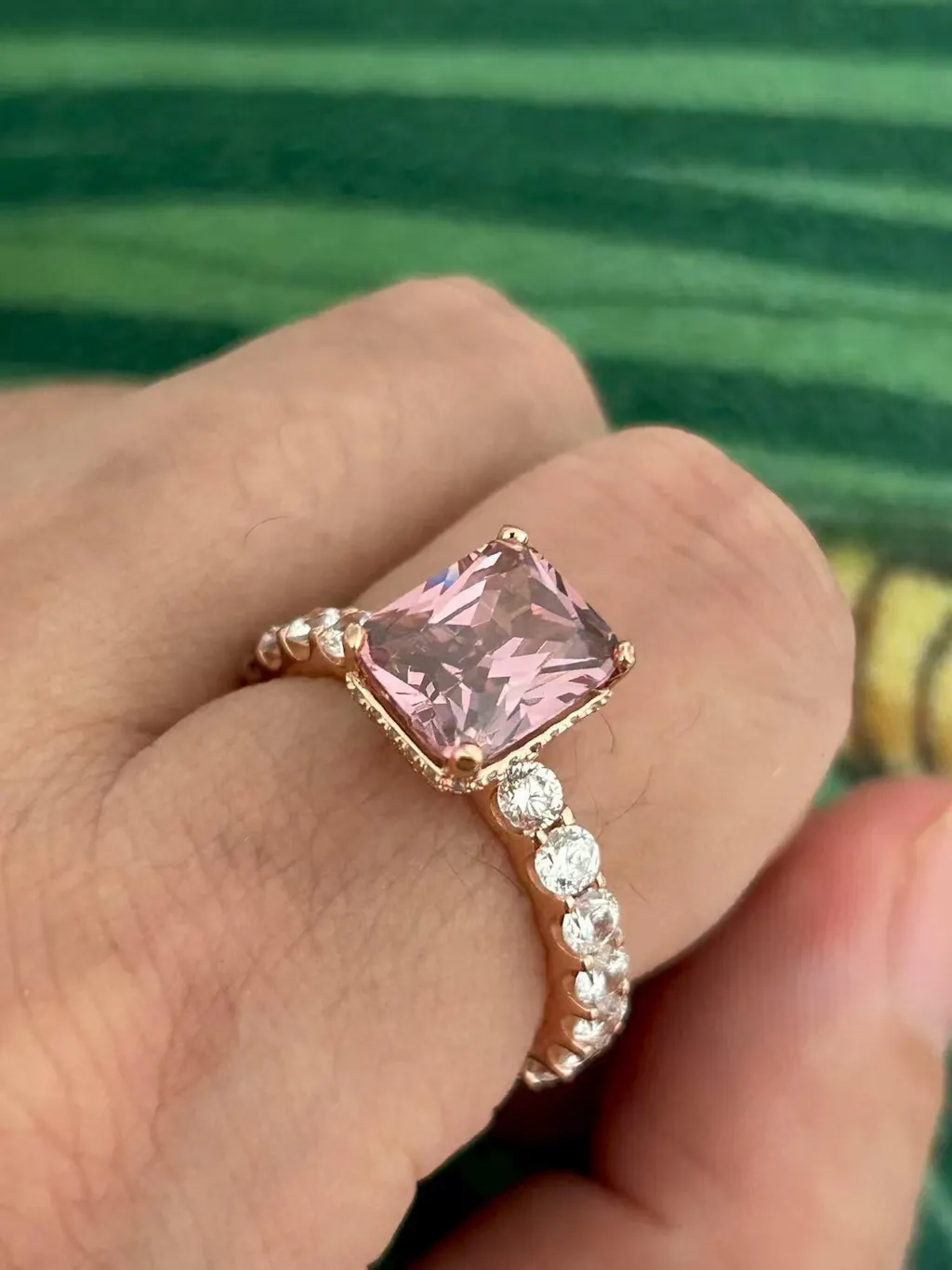 4CT Radiant Cut Champagne Under Halo Sterling Silver Engagement Ring ...