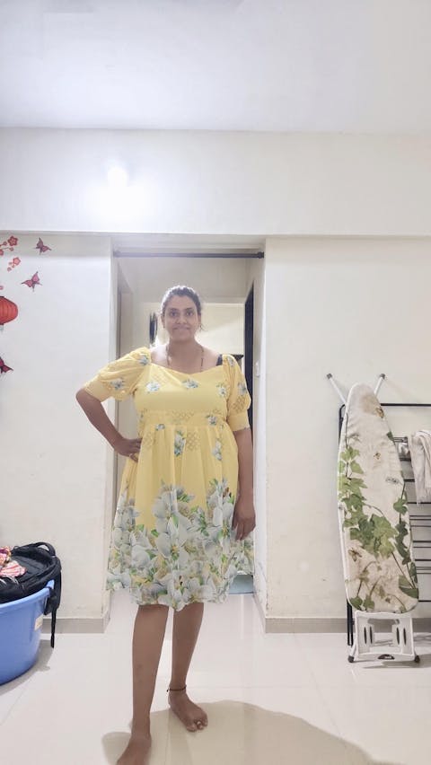 Yellow Flower Printed Georgette Western Dress