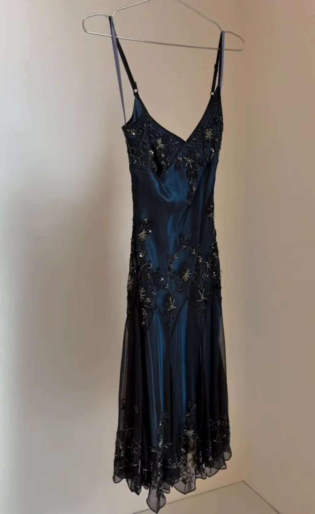 Vintage Navy Blue Mermaid Spaghetti Strap Square Neck Backless Satin Train Classy Prom Dress main image 0