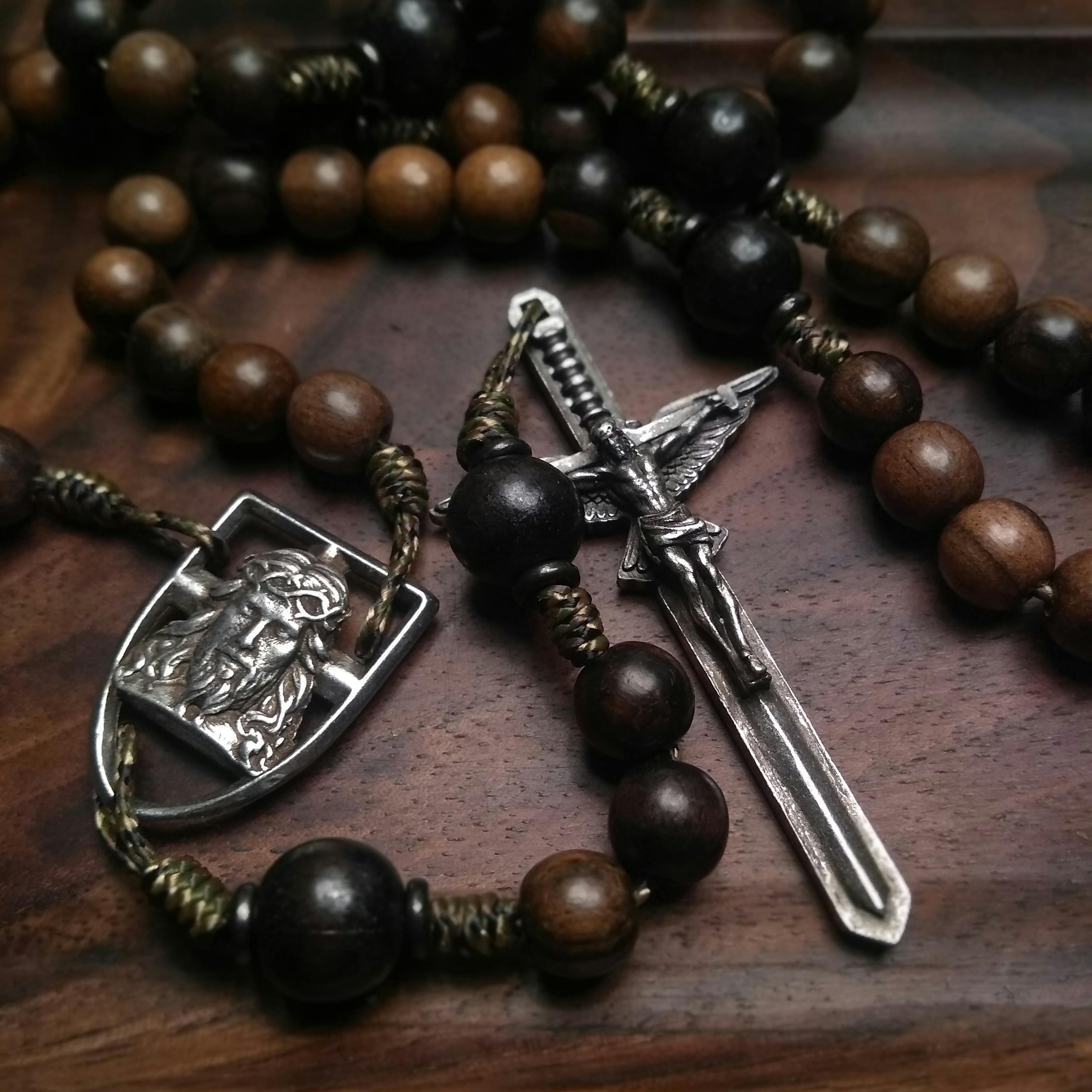 Sport Rosary Beads, Saint Christopher Centerpiece, Football Beads