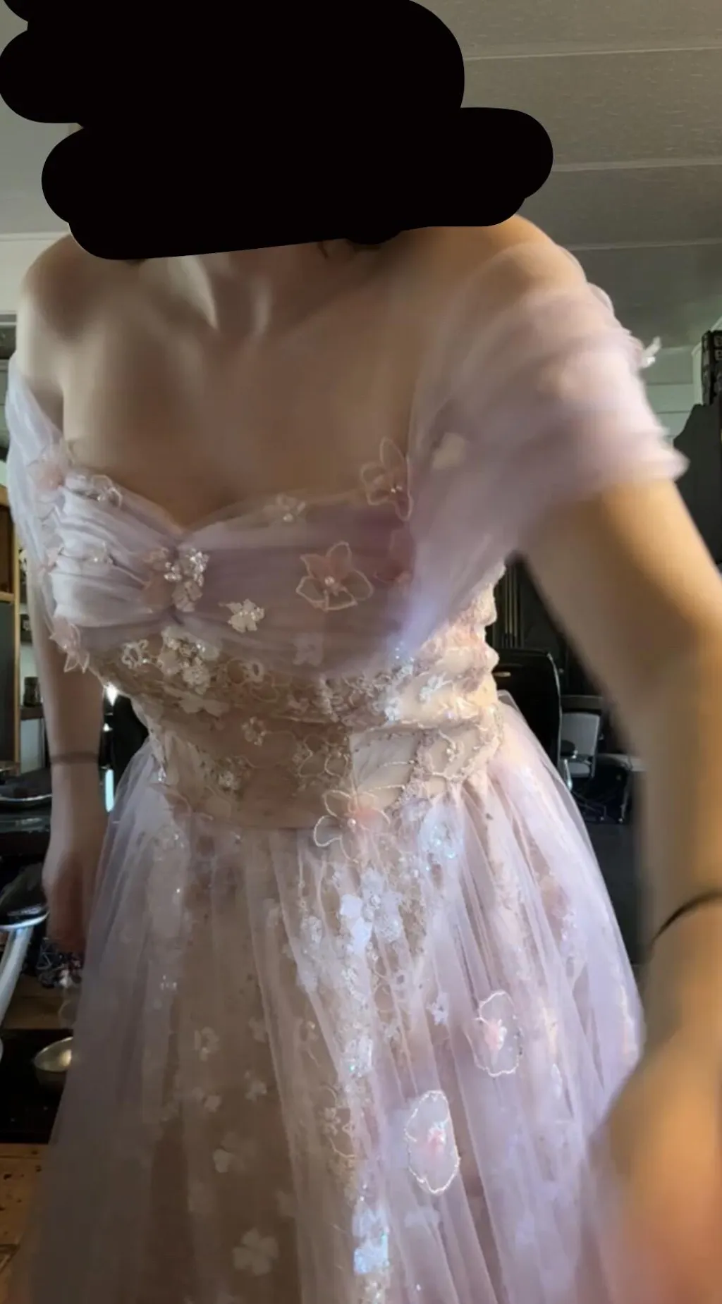 Red A-Line Off the Shoulder Tulle Prom Dress