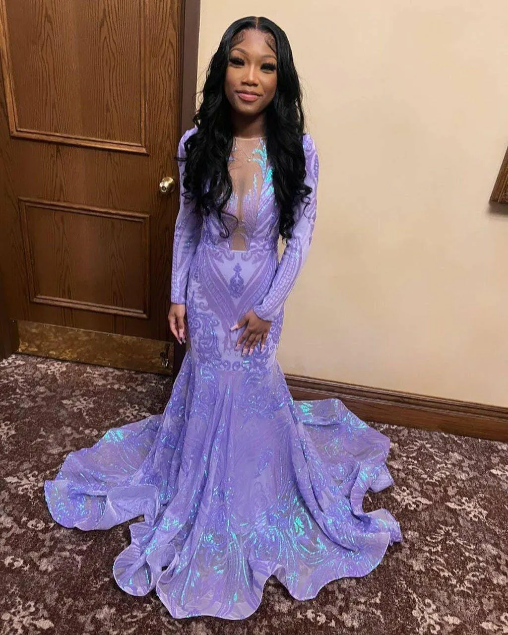 Deep V-Neck Mermaid Prom Dress with Open Back and Sequins main image 1
