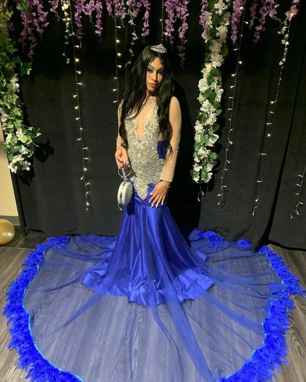 Gorgeous Mermaid V Neck Backless Tulle Beaded Backless Long Prom Dresses