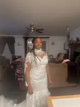 Amazing Beads Lace Appliques High Neck Wedding Dress Mermaid Bridal Dress