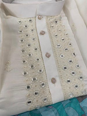 Silk Embroiderd Men's Kurta pyjama Set with Mirror Work