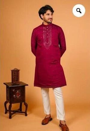 SHUBH HO MEN'S PURPLE SILK KURTA PAJAMA SET WITH MIRROR WORK