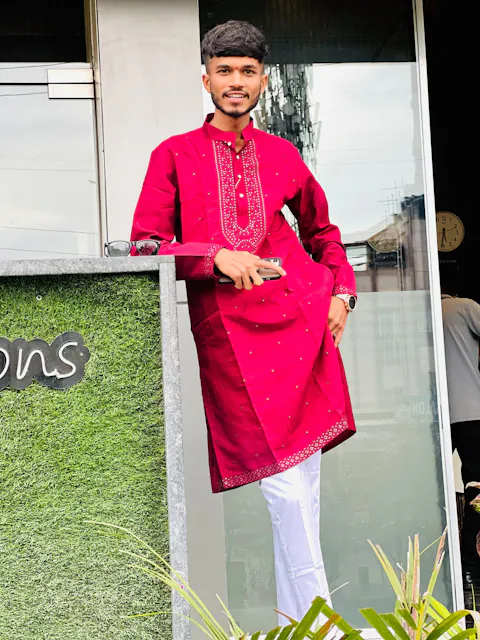 Elegant Silk Kurta pyjama set with Embroidery