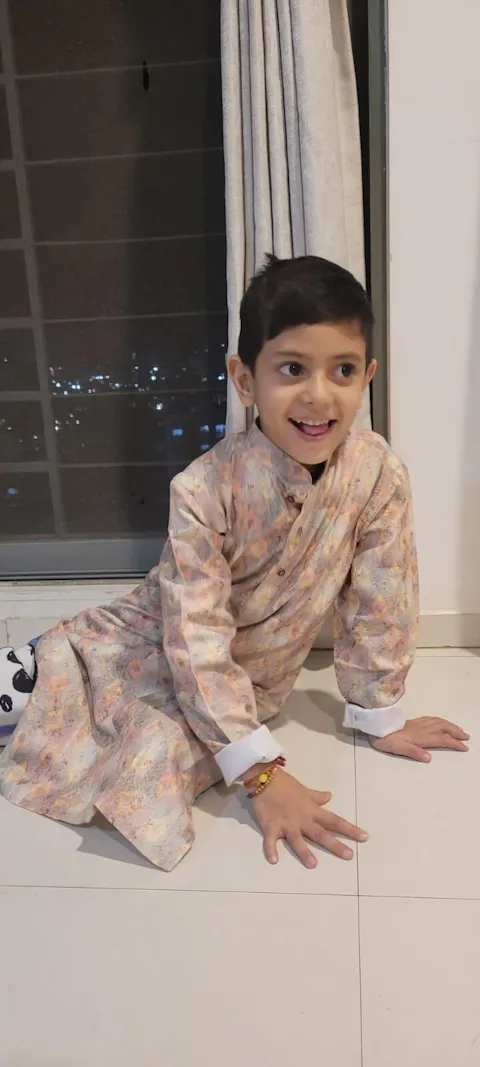 Traditional Mix Cream Kurta Set For Dad & Son