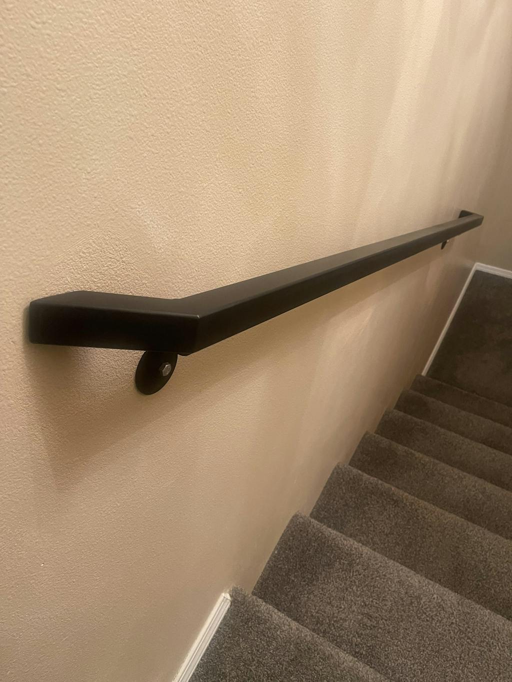 Modern Wrought Iron Handrail - Custom Made, 1.5'' x 1.5'' Angled Elbow Model with Flat Black Finish