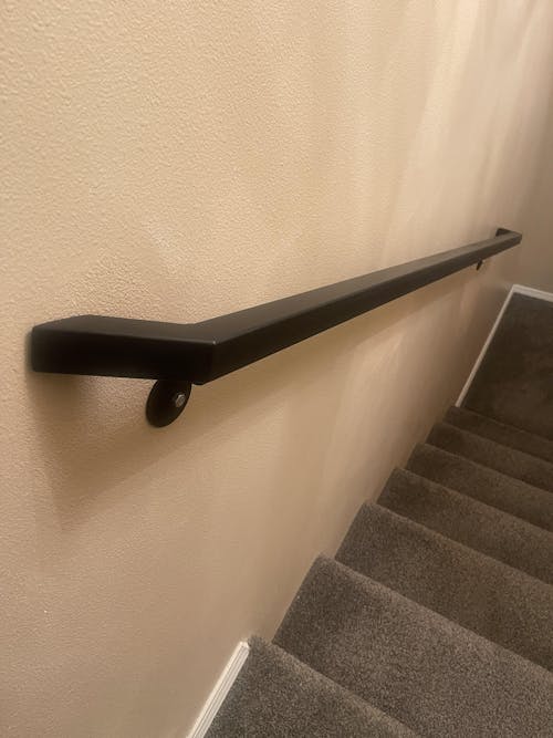 Modern Wrought Iron Handrail - Custom Made, 1.5'' x 1.5'' Angled Elbow Model with Flat Black Finish