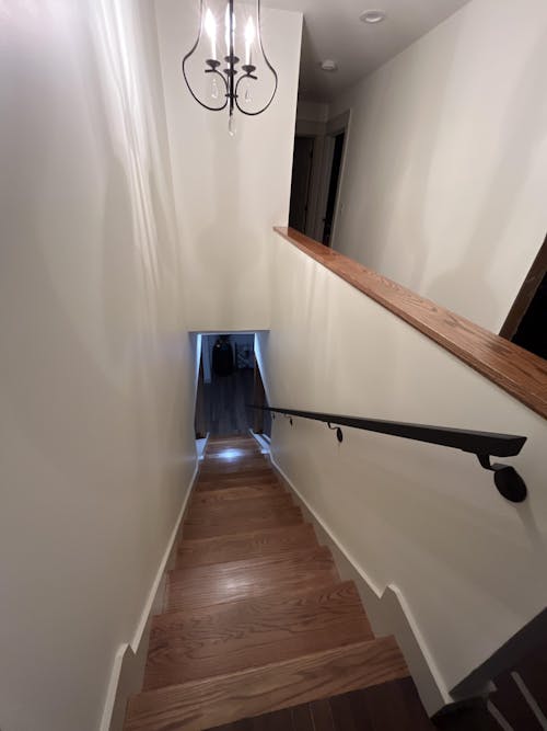 Modern Wrought Iron Handrail - Custom Made, 1.5'' Straight Model with Mitered End and Flat Black Finish