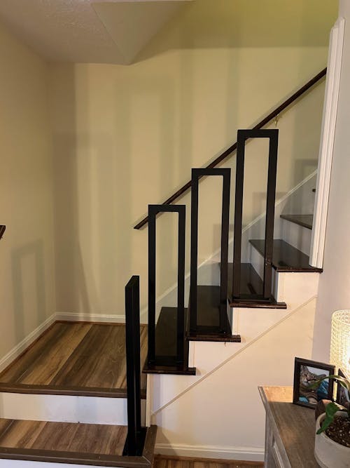 Modern Wrought Iron Guardrail -  1.5'' x 1.5'' Custom Metal Railing for Stairs with Flat Black Finish