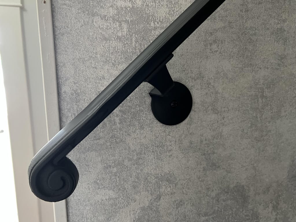 Hand-Forged Modern Handrail - 1 3/4'' Wrought Iron Handrail with Molding Cap, Volute Fist and Flat Black Finish