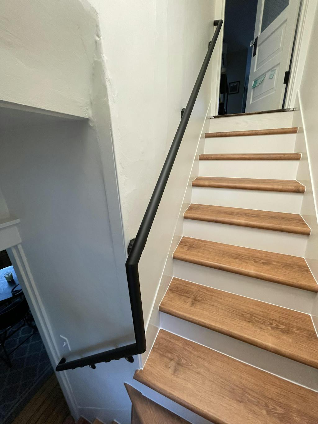 Round Metal Handrail - Custom Made 1.5'' Wrought Iron handrail with Angled Elbow and Flat Black Finish