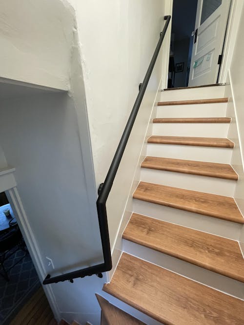 Round Metal Handrail - Custom Made 1.5'' Wrought Iron handrail with Angled Elbow and Flat Black Finish