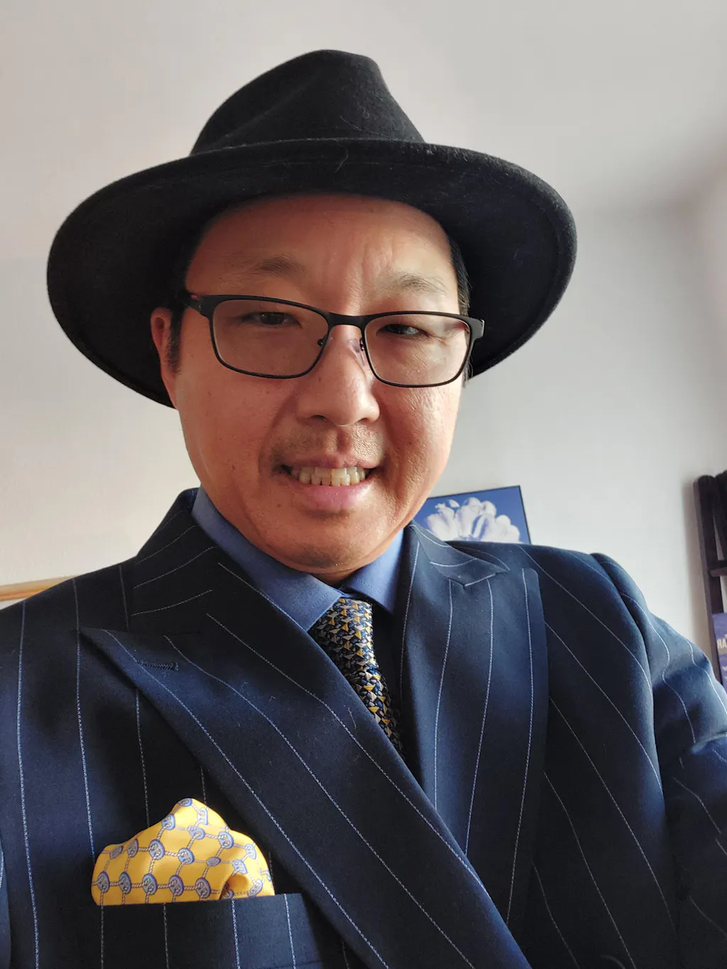 Men's Designer Double Breasted Wool Suit in Bold Black Gangster Pinstripe. main image 1